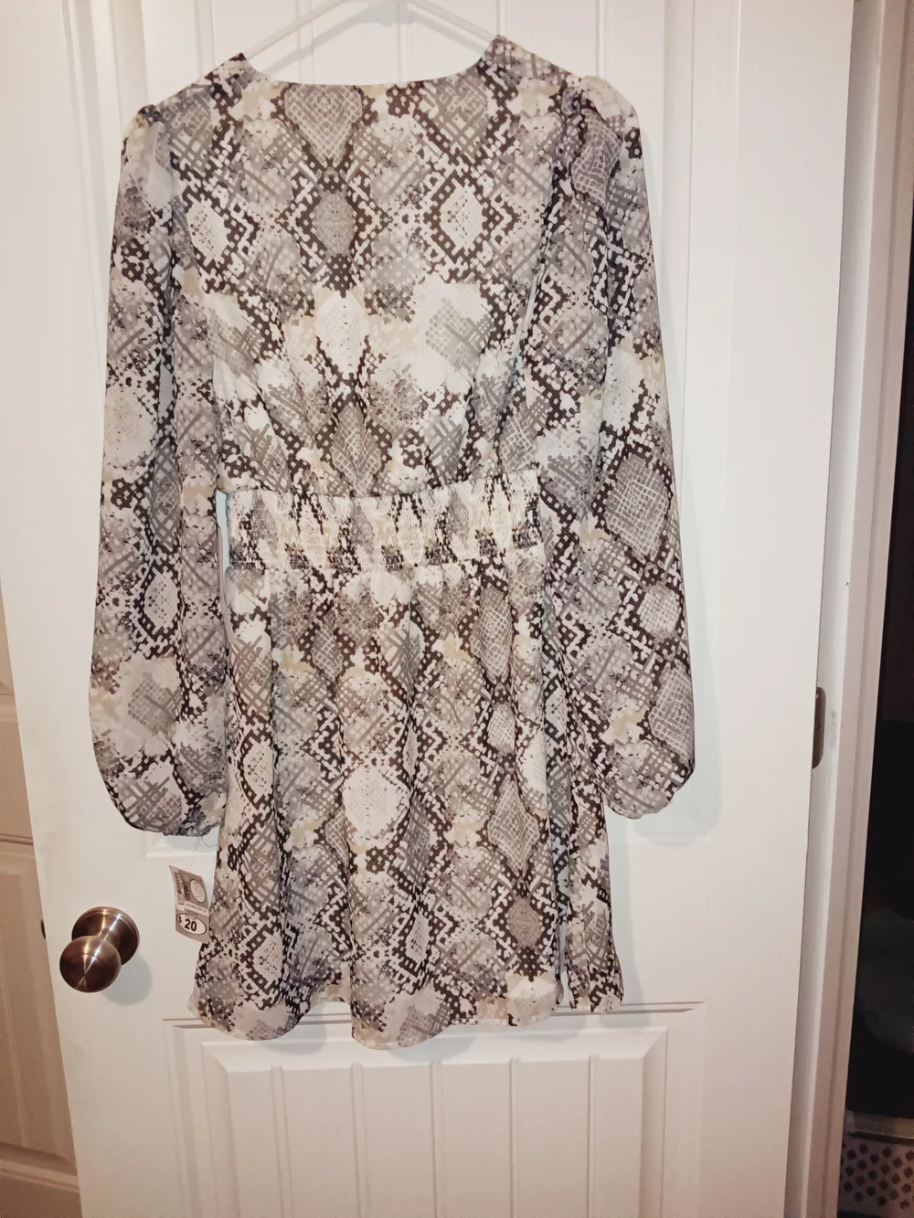 Leith Neutral Snake-Print Long Sleeve Dress
